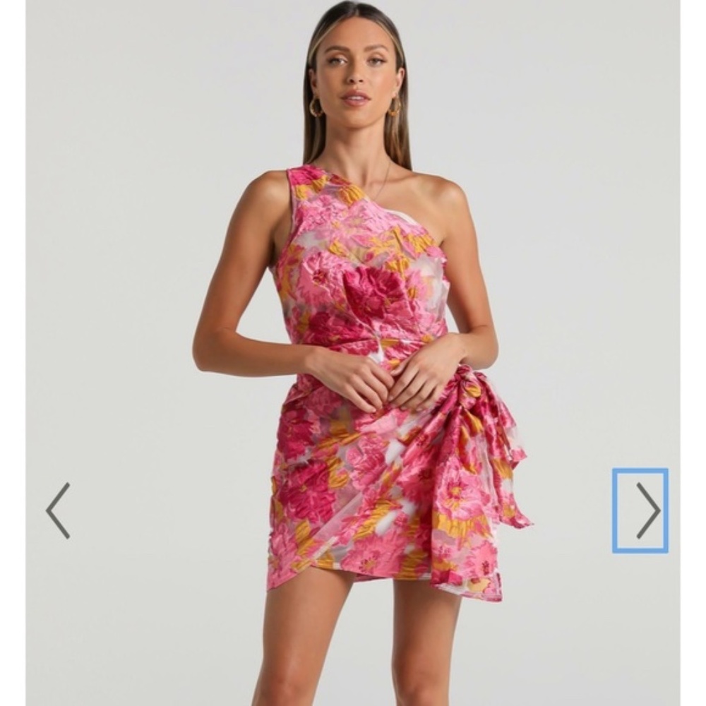 Showpo Pink Floral One-Shoulder Dress